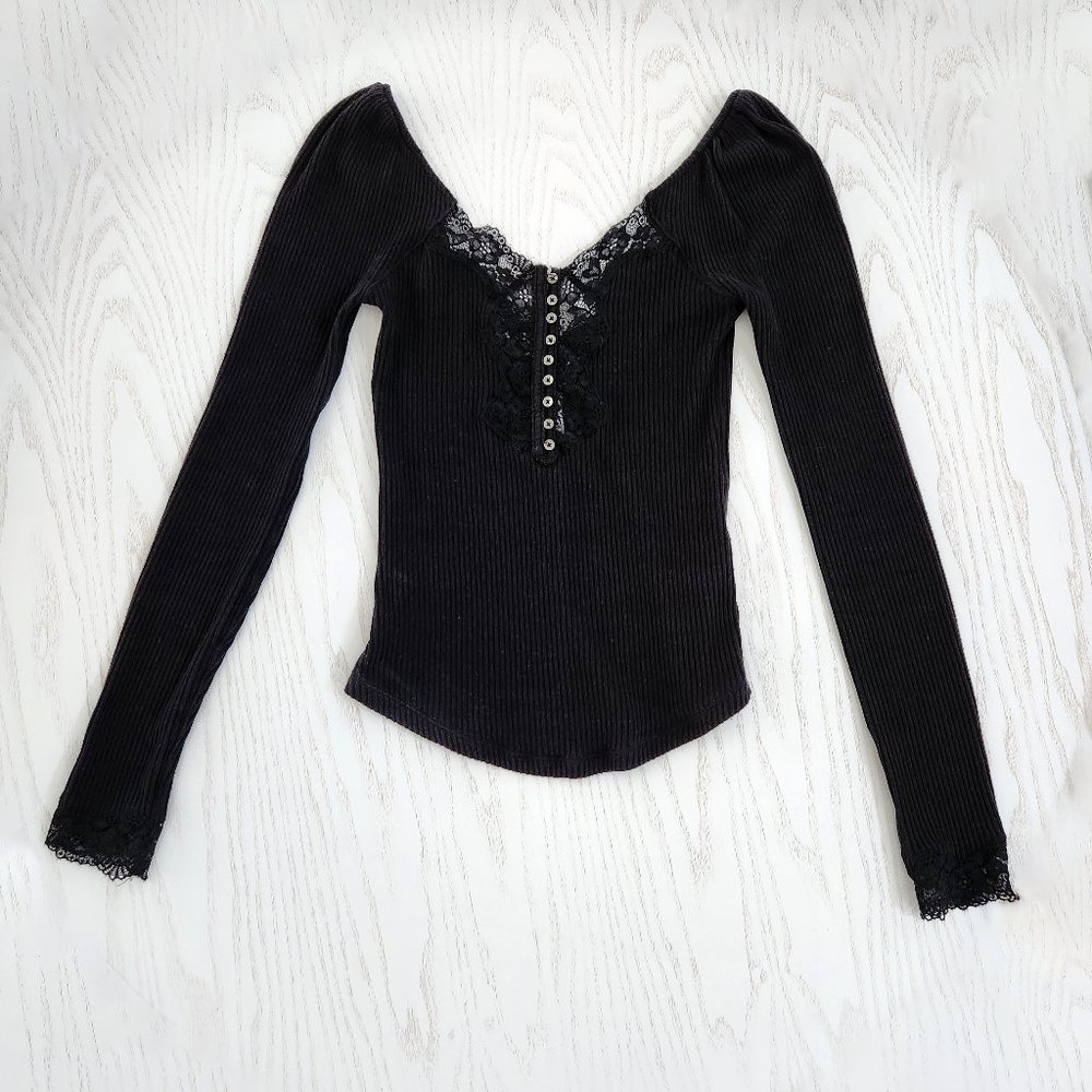 Free People | Lace Ribbed Top